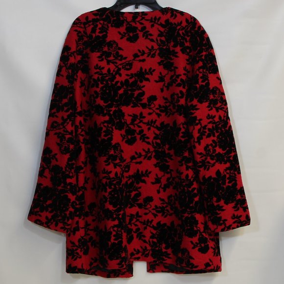 Northstyle Women’s Red Wool with Black Velvet Floral Pattern Jacket - Picture 5 of 7